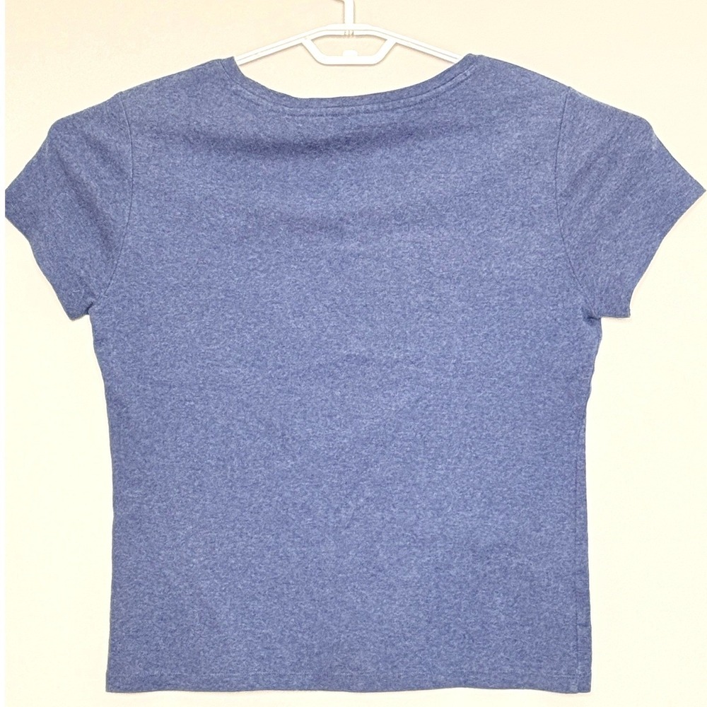 Tommy Hilfiger Top Womens Large Blue Heather V-Neck Short Sleeve Logo Classic - Picture 3 of 4